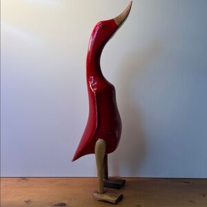 Red Wooden Duck Sculpture
